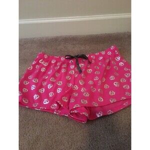 Justice Girls Pink Silver Skull Theme Pajamas Lounge Shorts Size 20 Pink